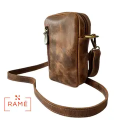 GENERICO - Cartera mini de cuero Legitimo RAMÉ Color café UNISEX hecho en Chile