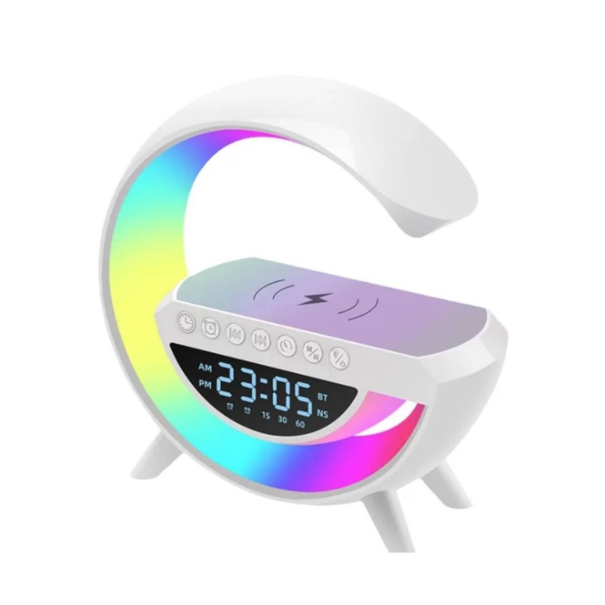 GENERICO - Parlante Con Cargador Inalámbrico Reloj Digital Lampara Led