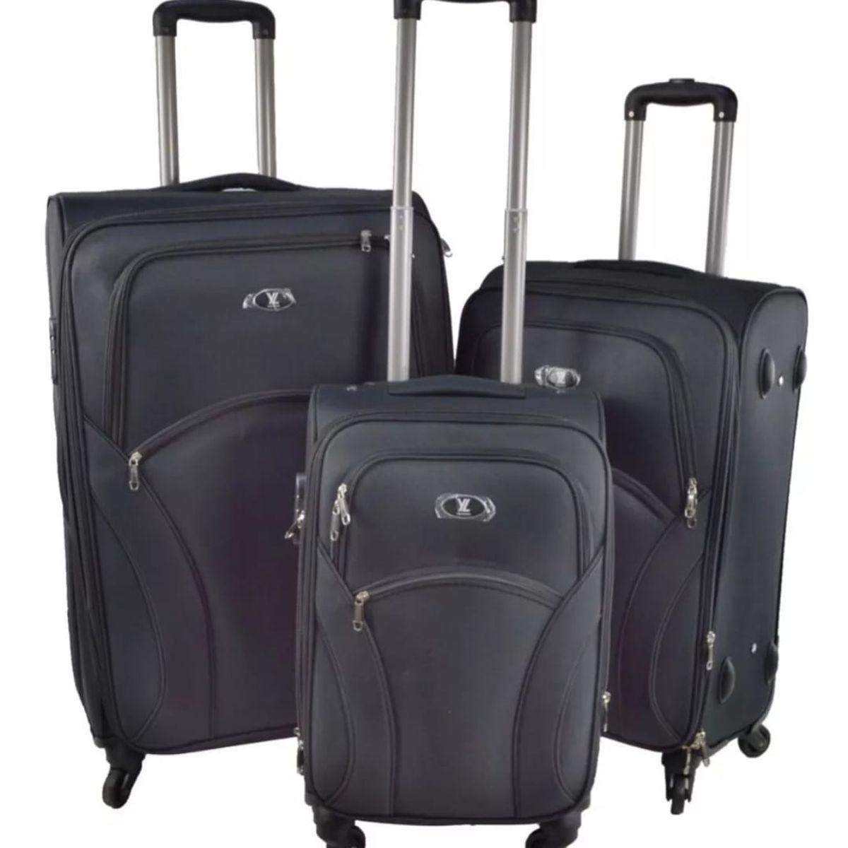 GENERICO - Set 3 Maletas Rigidas Ruedas 360 Negra Tela