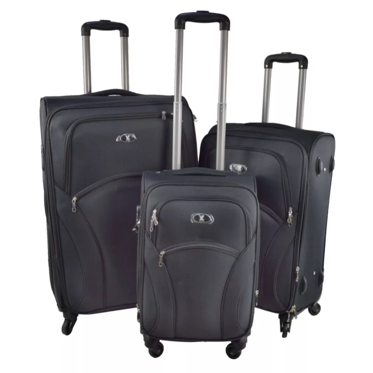 GENERICO - Set 3 Maletas Rigidas Ruedas 360 Negra Tela