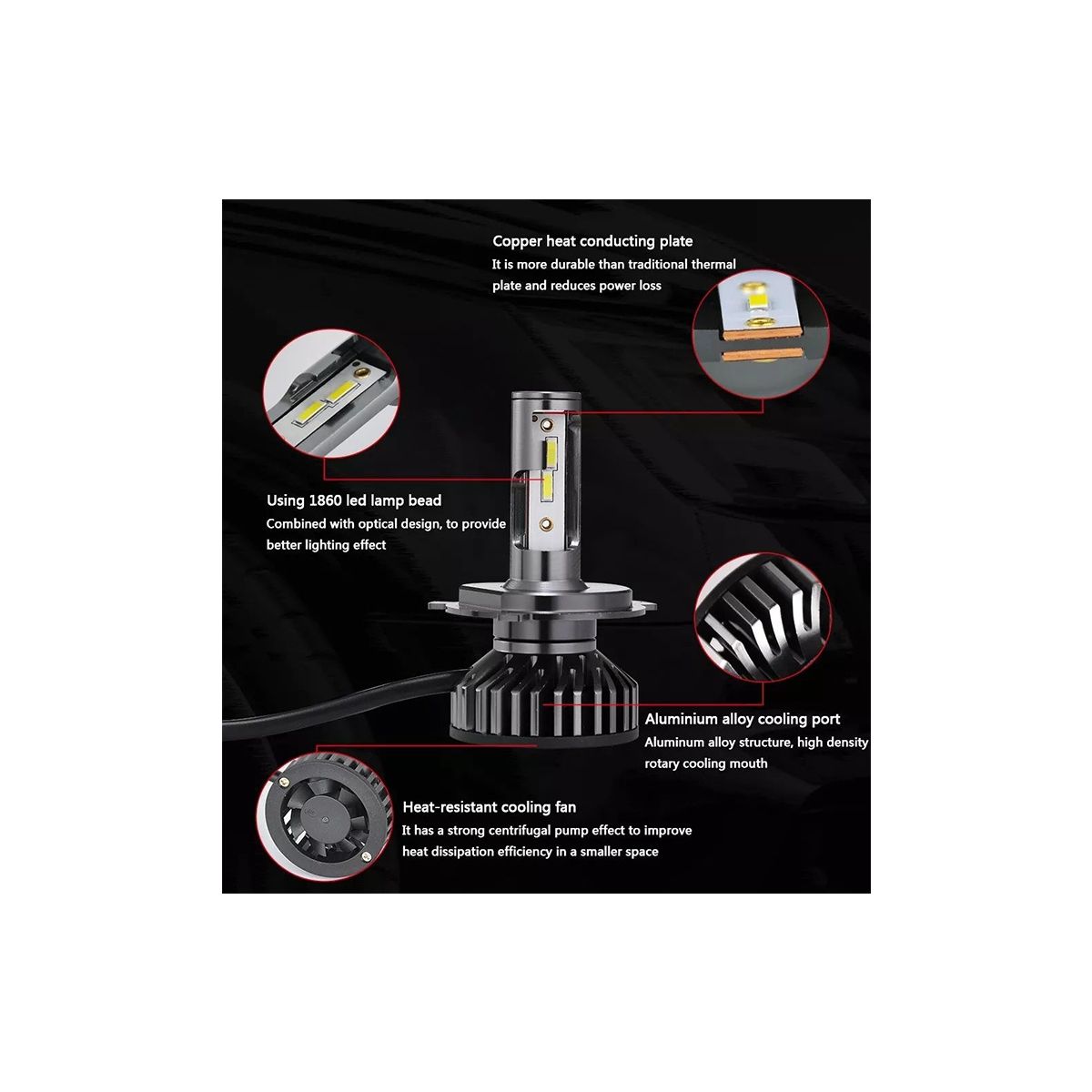 KUANGYE - Kit Turbo De Foco Led Auto H4 15000 Lúmenes 72w Luz Blanca