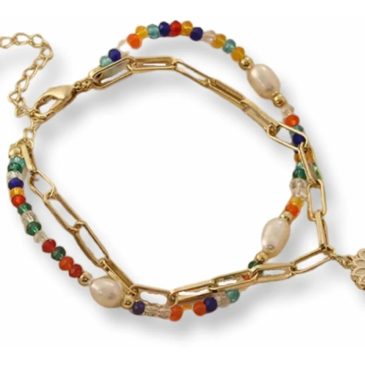 GENERICO - Pulsera Doble Colores Cadena Plata S925 Baño Oro