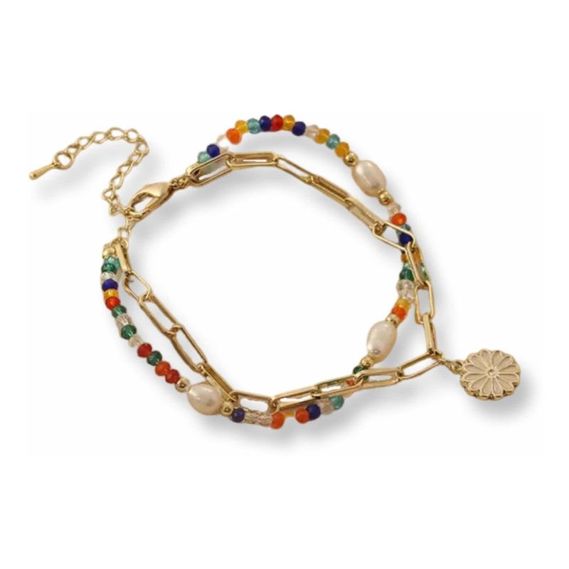GENERICO - Pulsera Doble Colores Cadena Plata S925 Baño Oro