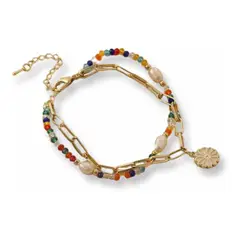 GENERICO - Pulsera Doble Colores Cadena Plata S925 Baño Oro