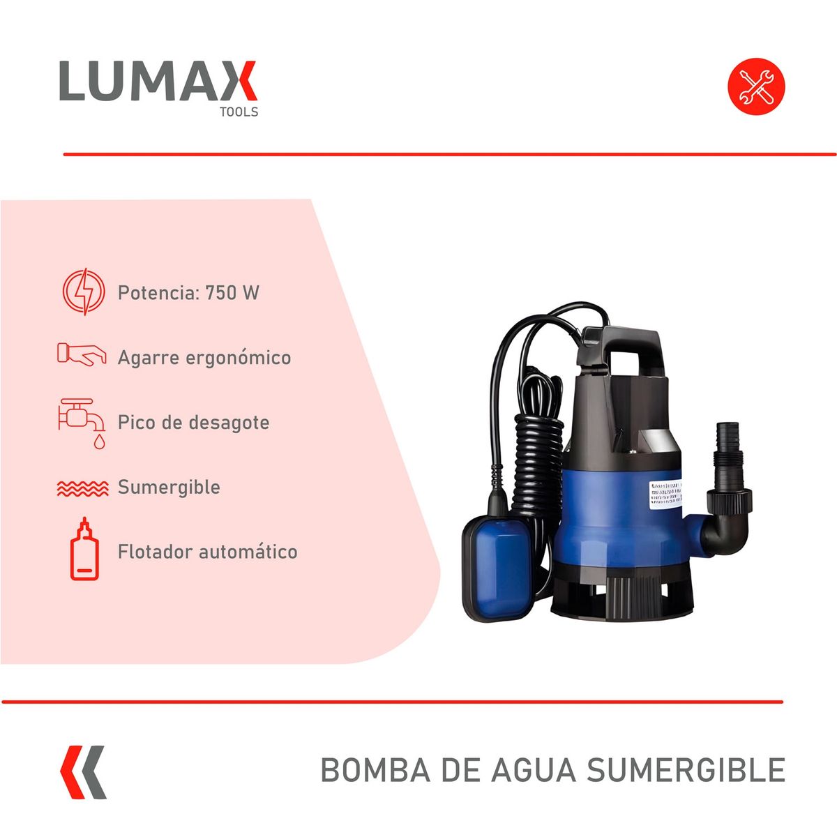 LUMAX - Bomba de Agua Sumergible 1HP 750W Azul