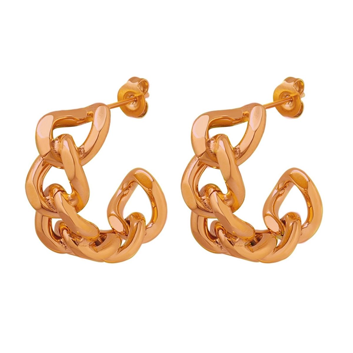 LUX JOYAS - Aros Baño Oro Rosado 18k Media Argolla Cadena