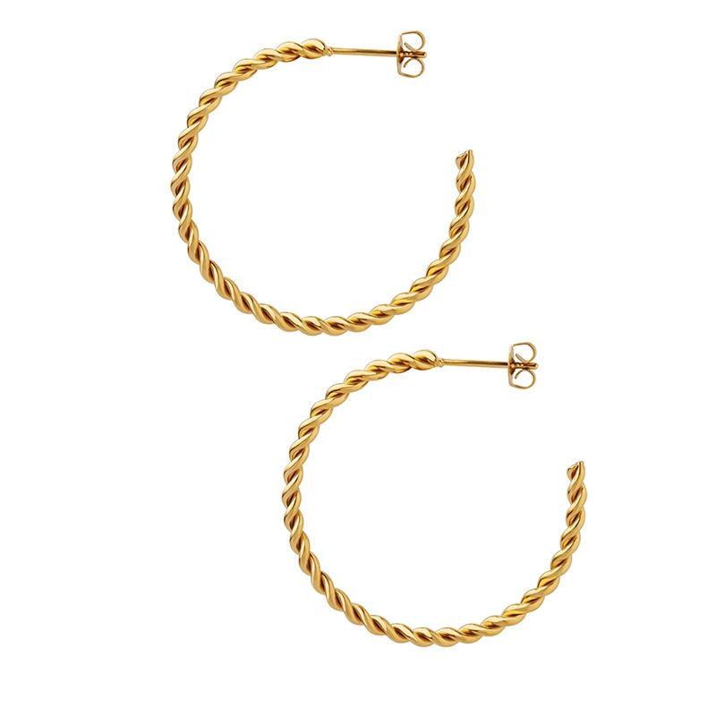 LUX JOYAS - Aros Baño Oro Amarillo 18k Media Argolla Entorchado L