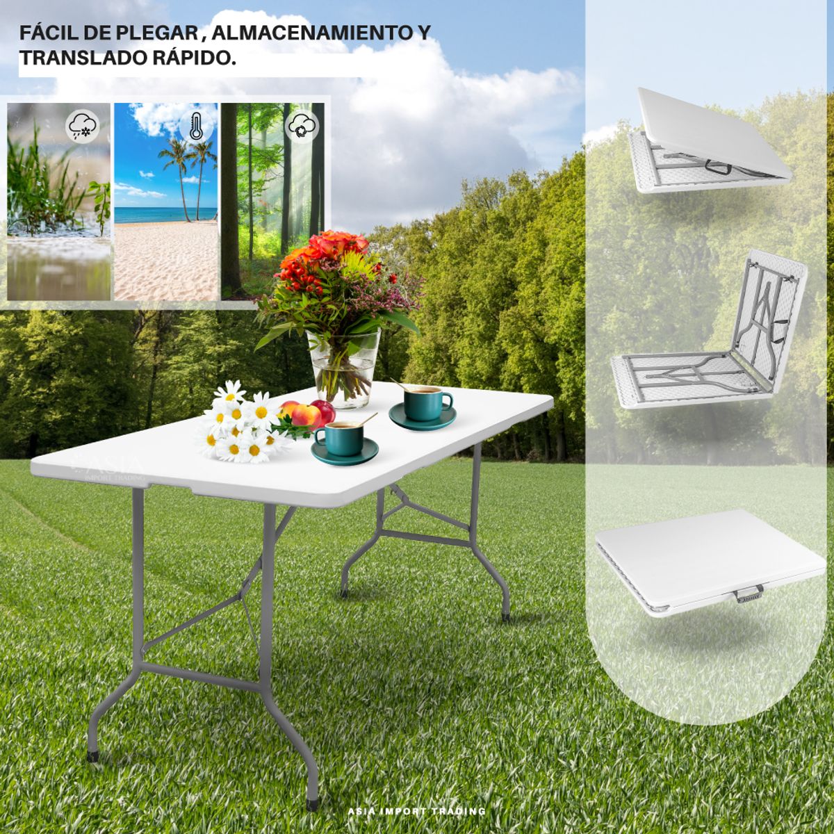 HOME&DESIGN - Mesa Plegable Blanca 180cm tipo Maleta