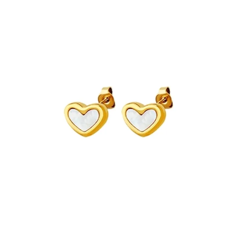 LUX JOYAS - Aros Baño Oro Amarillo 18k Pegados Corazón Nácar