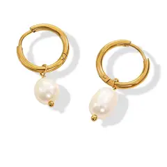 LUX JOYAS - Aros Baño Oro Amarillo 18k Argollas Perla Agua Dulce
