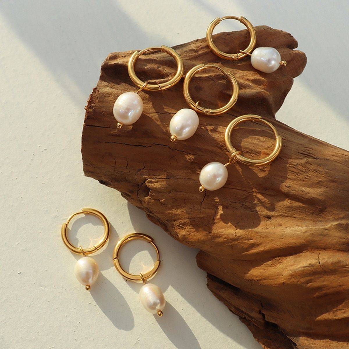 LUX JOYAS - Aros Baño Oro Amarillo 18k Argollas Perla Agua Dulce