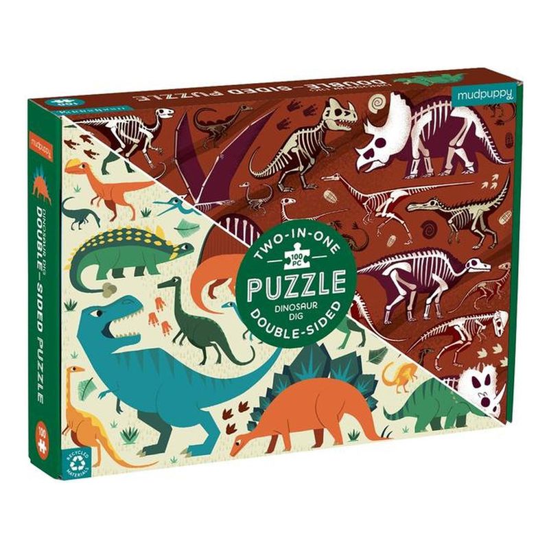 MUDPUPPY - Puzzle 100Pcs Doble Dinosaurios Mudpuppy