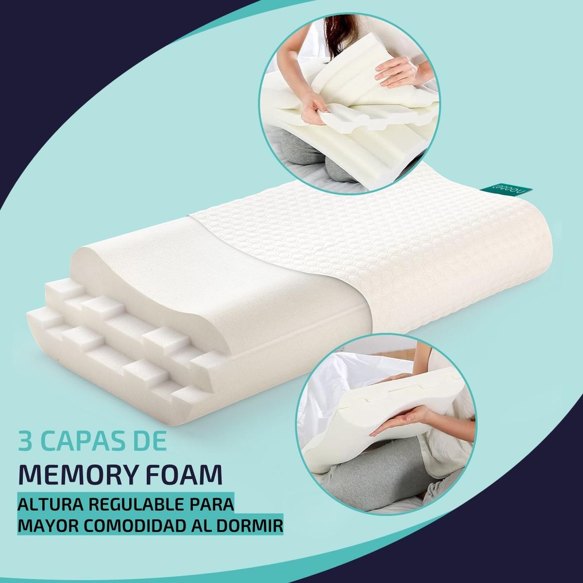 CASATUA - Almohada Viscoelastica Noobe Memory Foam Altura Ajustable
