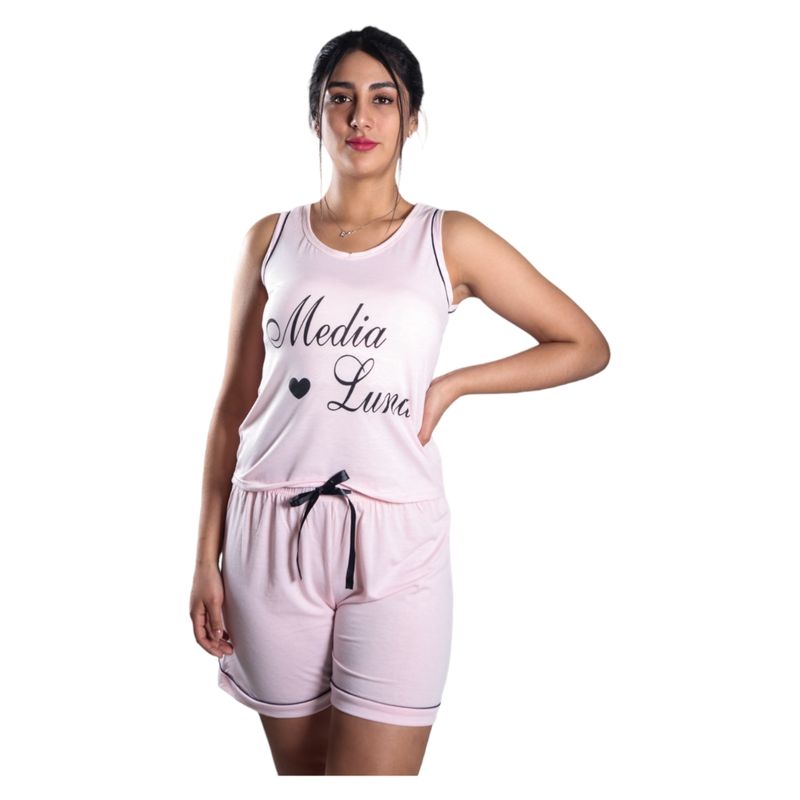 MEDIA LUNA - Pijama Mujer Polera Sin Mangas y Short Diseño Media Luna