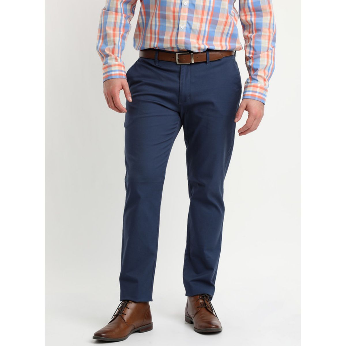 POTROS - Pantalón Gabardina Spandex Frente Plano Azul POTROS