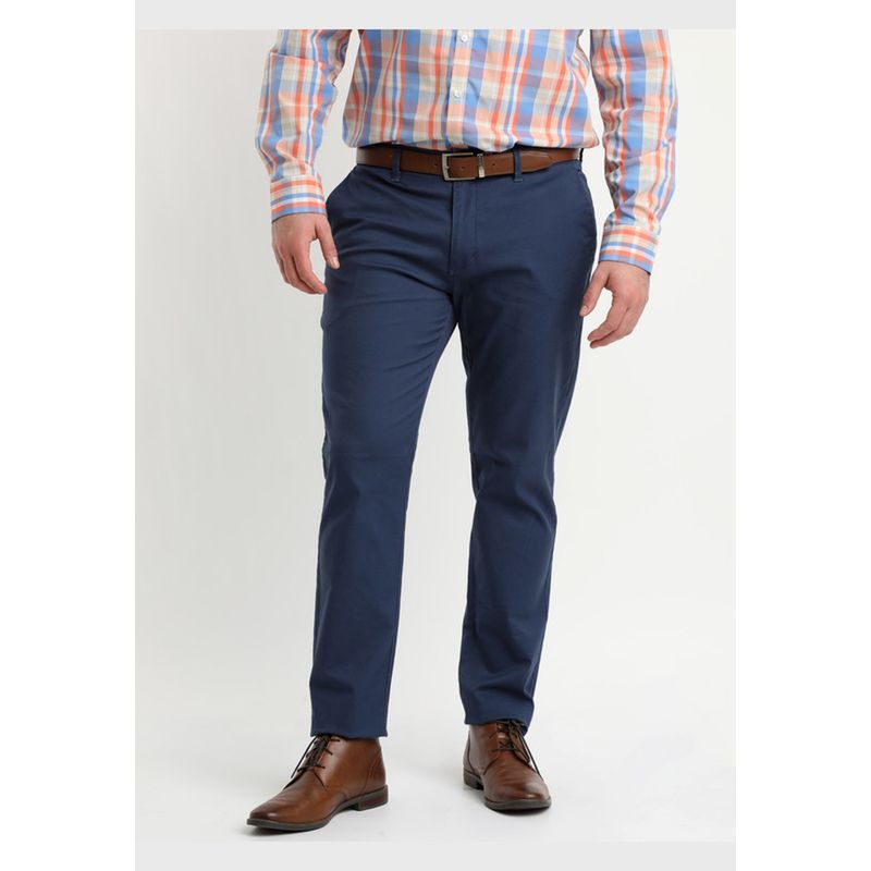 POTROS - Pantalón Gabardina Spandex Frente Plano Azul POTROS