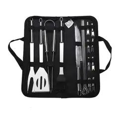 GENERICO - Kit Parrillero 18 Pcs Herramientas Para Asado Acero Inoxidable