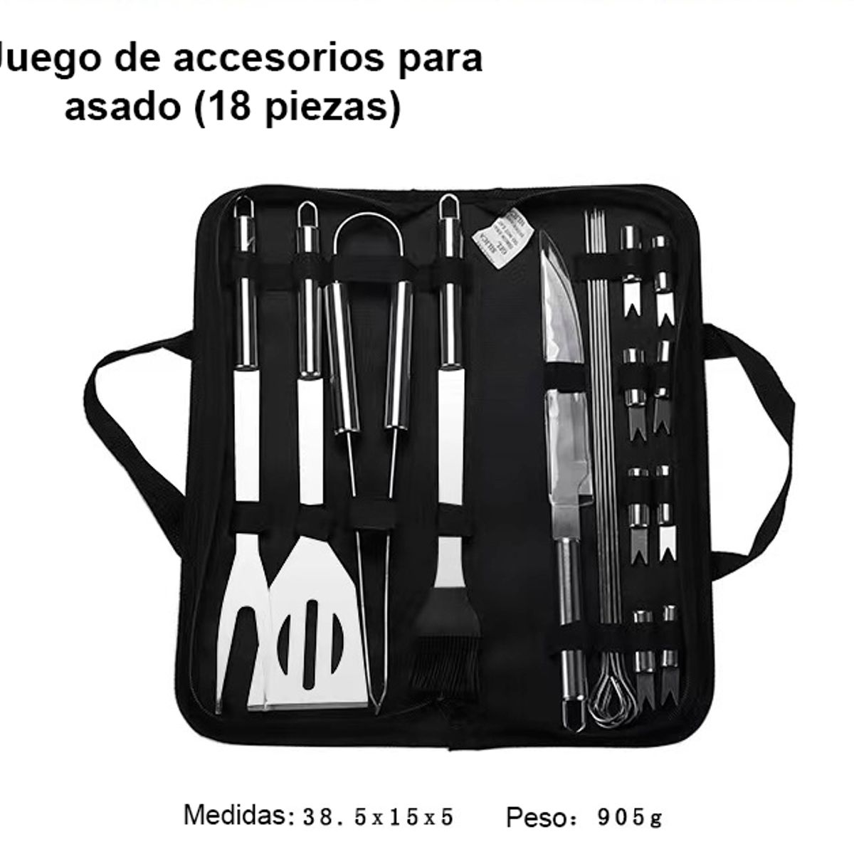 GENERICO - Kit Parrillero 18 Pcs Herramientas Para Asado Acero Inoxidable