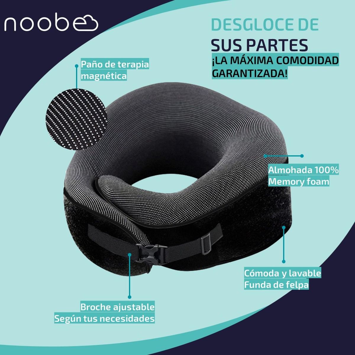 CASATUA - Almohada Cojin Cuello para Viaje Noobe Cervical + Accesorios