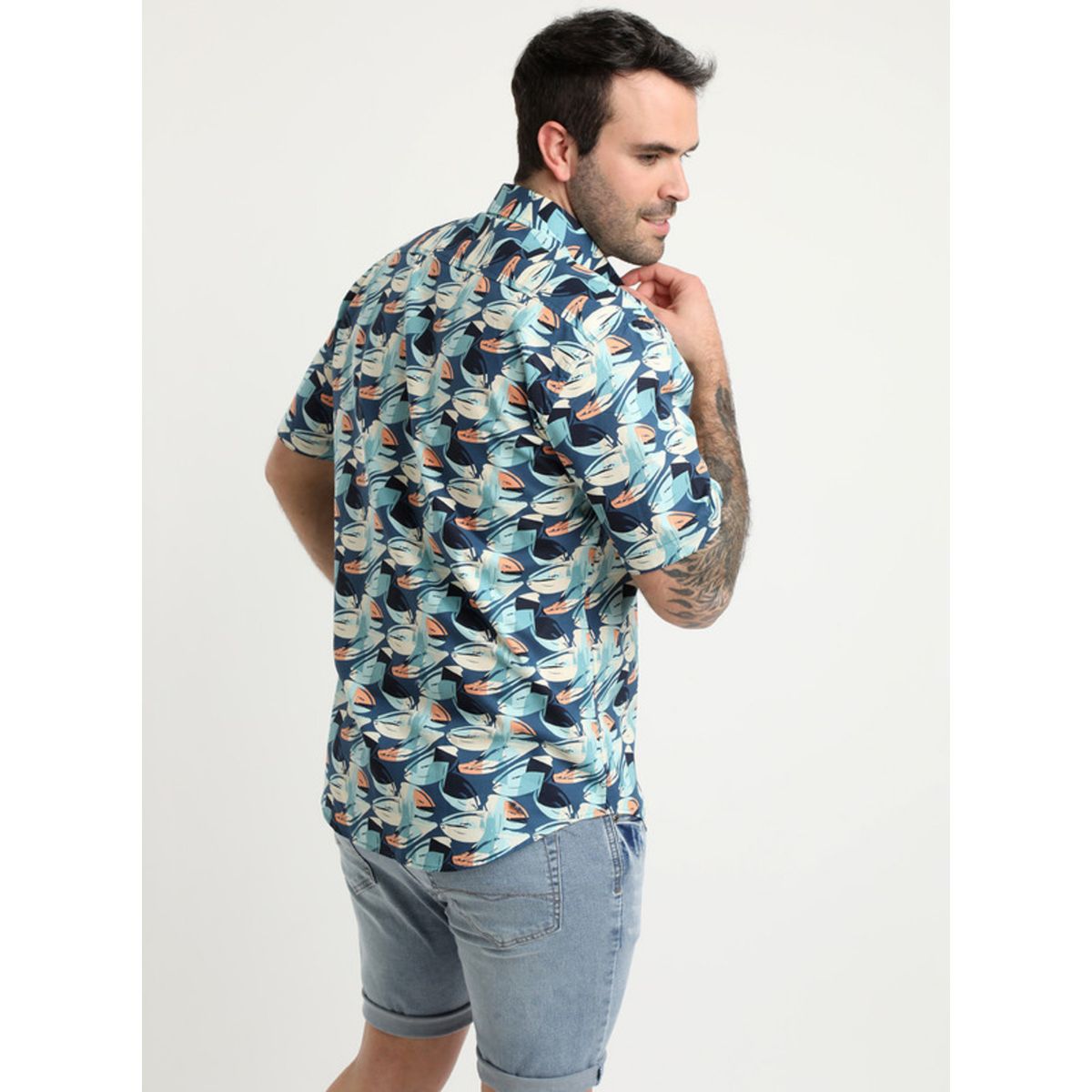 POTROS - Camisa Estampada Algodón Mc Azul POTROS