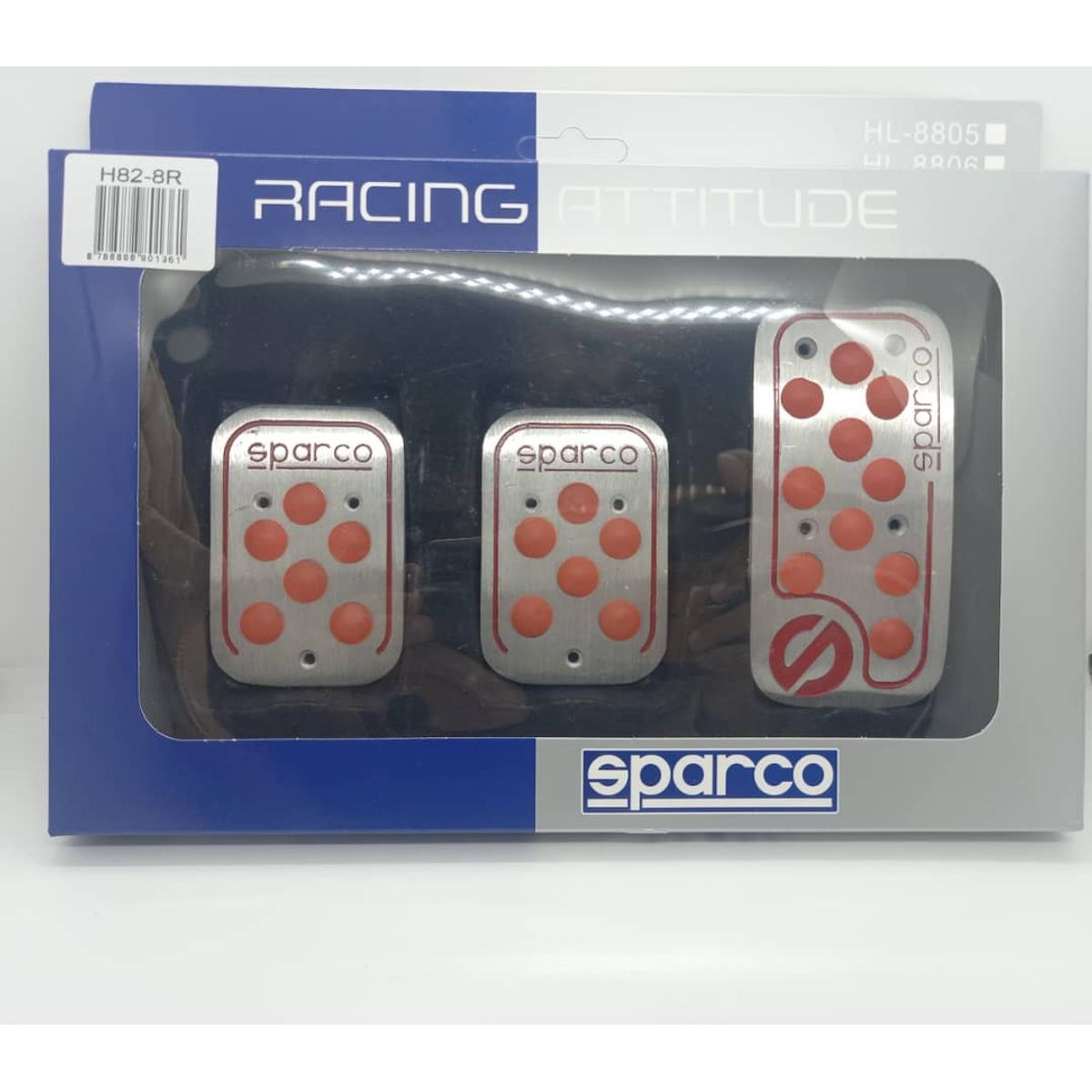 GENERICO - Set cubre pedales auto sparco 3 pieza aluminio cromado rojo