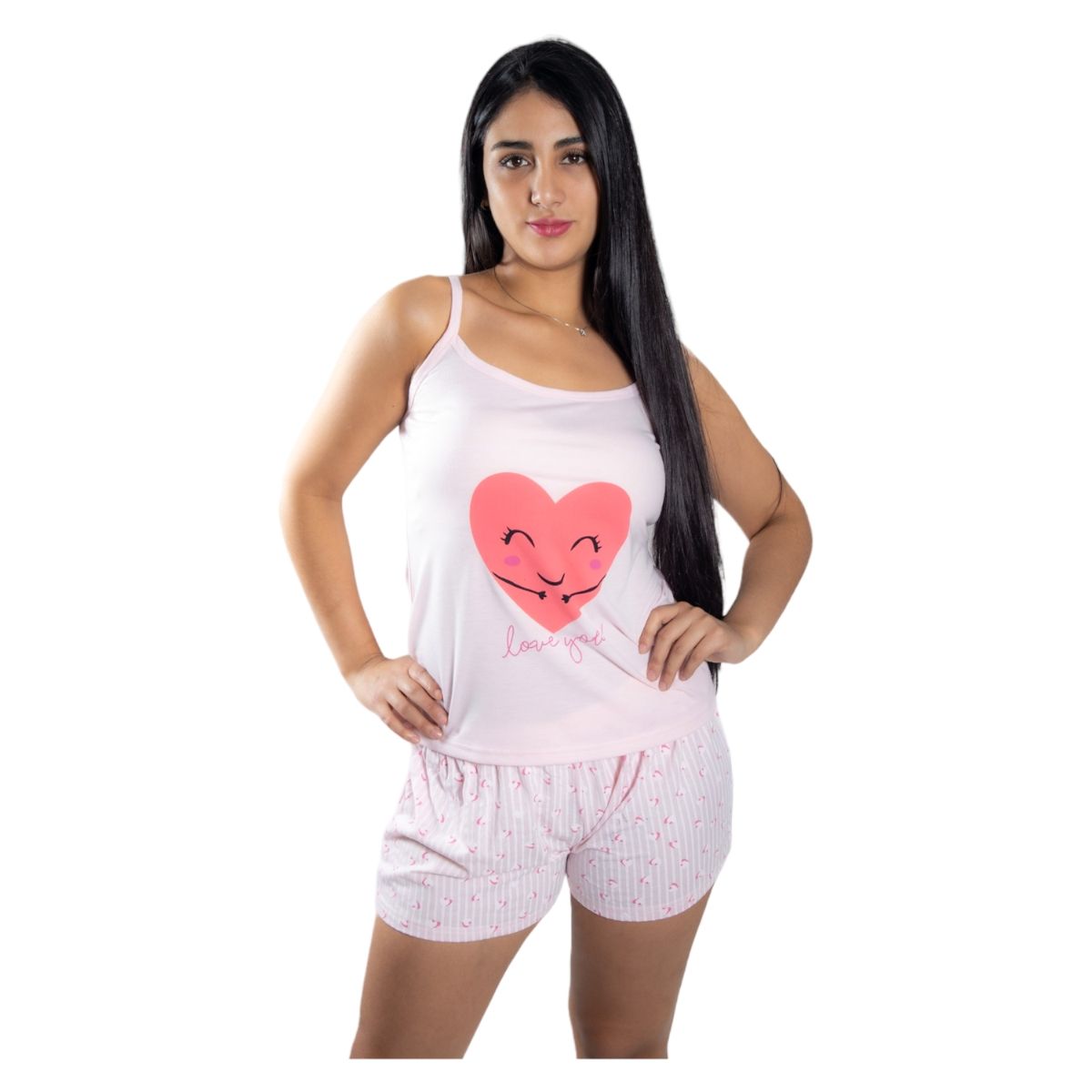 MEDIA LUNA - Pijama Mujer Polera de Tirantes y Short Diseño Corazón