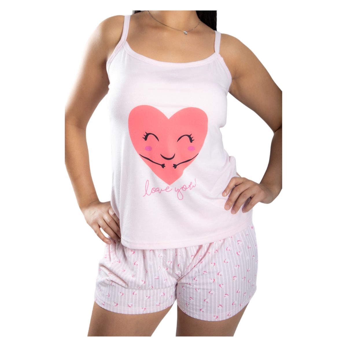 MEDIA LUNA - Pijama Mujer Polera de Tirantes y Short Diseño Corazón