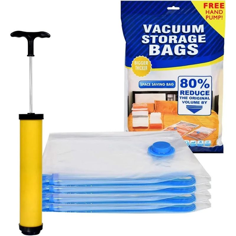 GENERICO - Pack x5 Bolsas Al Vacio Comprimir Ropa Medidas Con Bombin Manual