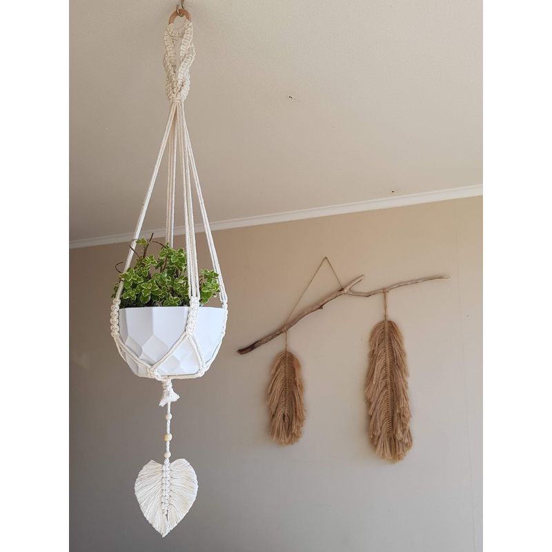 BEIGE - Colgante Para Plantas Tricahuilo de Algodón con hoja