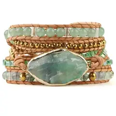 GENERICO - Pulsera cuero y cuarzo verde aventurina verde