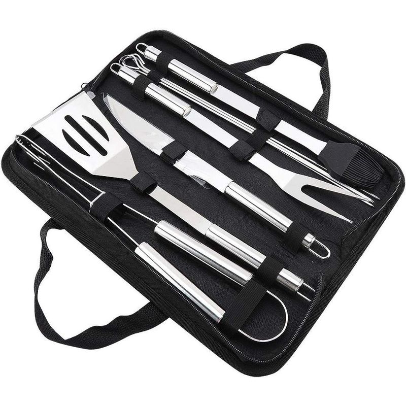 GENERICO - Kit Parrillero 9 Piezas Acero Inoxidable Herramientas Asado