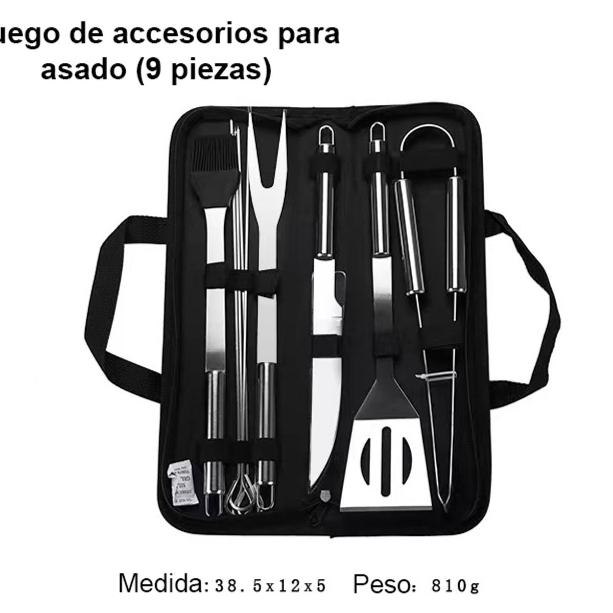 GENERICO - Kit Parrillero 9 Piezas Acero Inoxidable Herramientas Asado