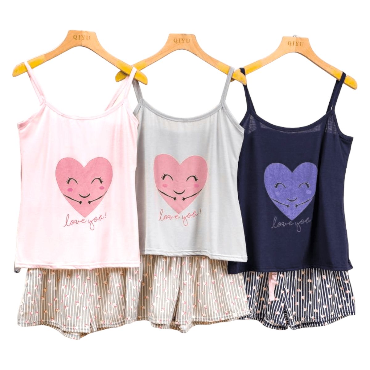 MEDIA LUNA - Pijama Mujer Polera de Tirantes y Short Diseño Corazón