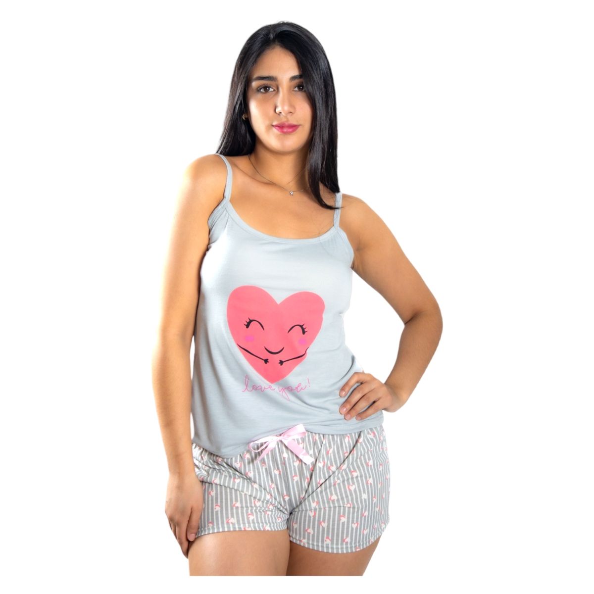 MEDIA LUNA - Pijama Mujer Polera de Tirantes y Short Diseño Corazón