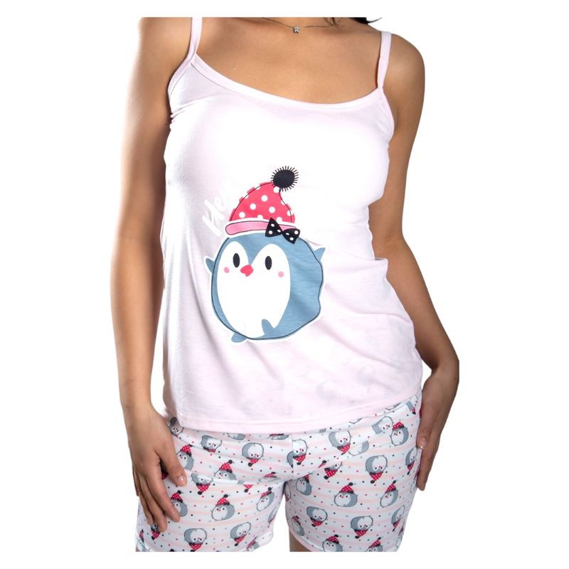 MEDIA LUNA - Pijama Mujer Polera de Tirantes y Short Diseño Pinguino Cool