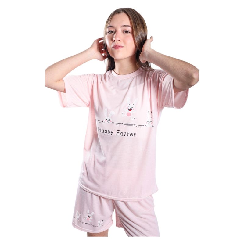 MEDIA LUNA - Pijama Mujer Polera Manga Corta y Short Diseño Conejitos Easter