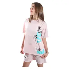 MEDIA LUNA - Pijama Mujer Polera Manga Corta y Short Diseño Ositos Pandas