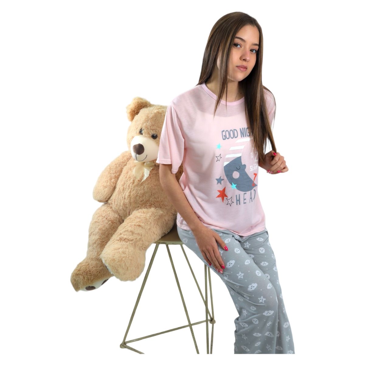 MEDIA LUNA - Pijama Mujer Polera Manga Corta y Pantalón Diseño Luna Dormilona
