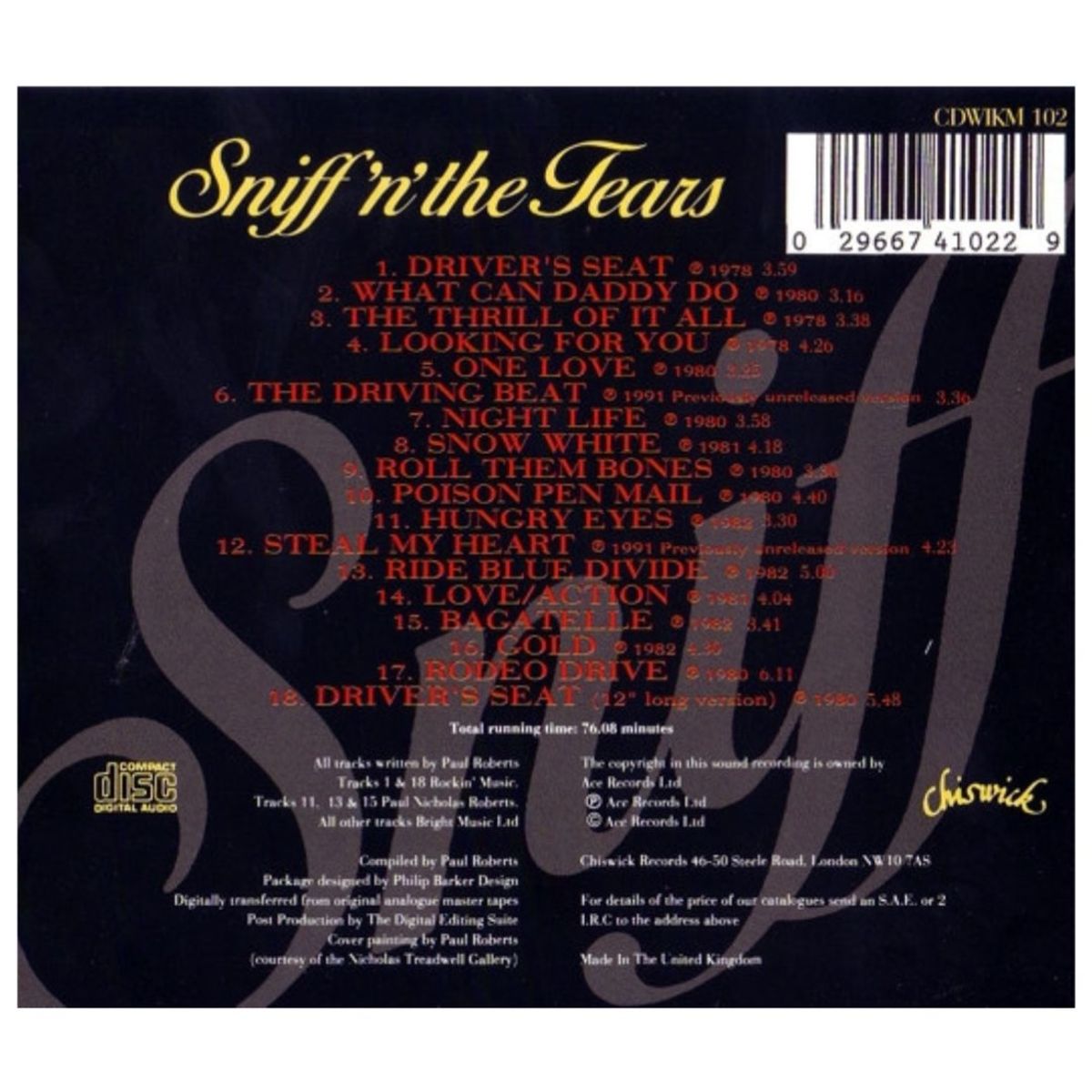 HITWAY MUSIC - SNIFF N THE TEARS - BEST OF - CD HITWAY MUSIC