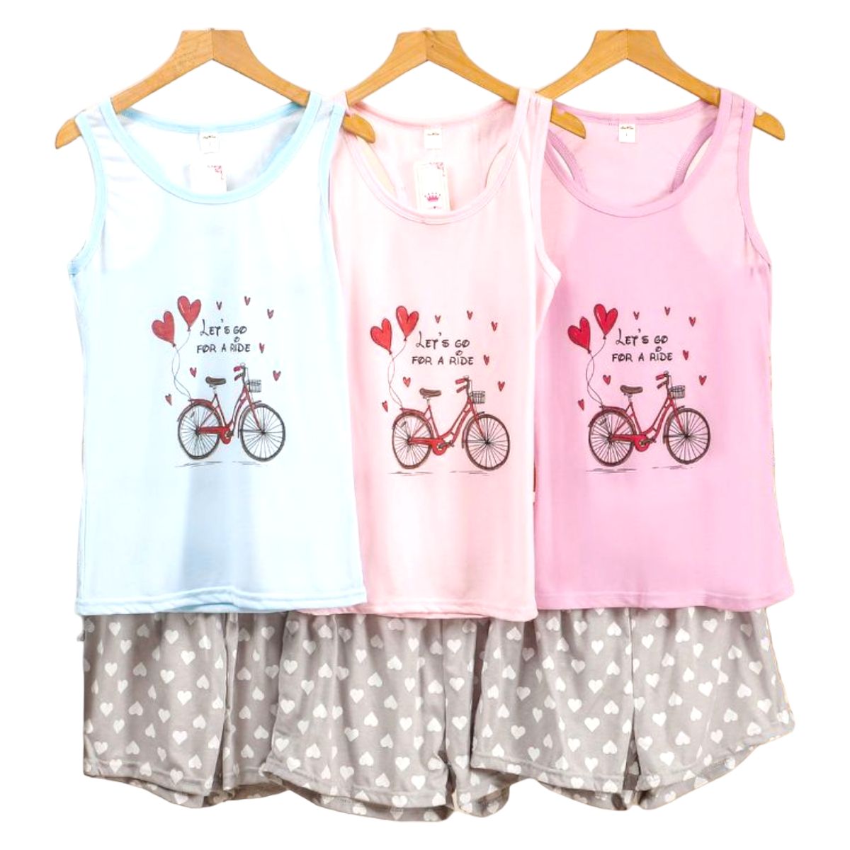 MEDIA LUNA - Pijama Mujer Polera Sin Mangas y Short Diseño Bicicleta Love