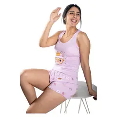 MEDIA LUNA - Pijama Mujer Polera Sin Mangas y Short Diseño Gatita Queen