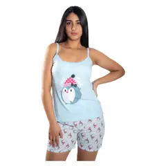 MEDIA LUNA - Pijama Mujer Polera de Tirantes y Short Diseño Pinguino Cool