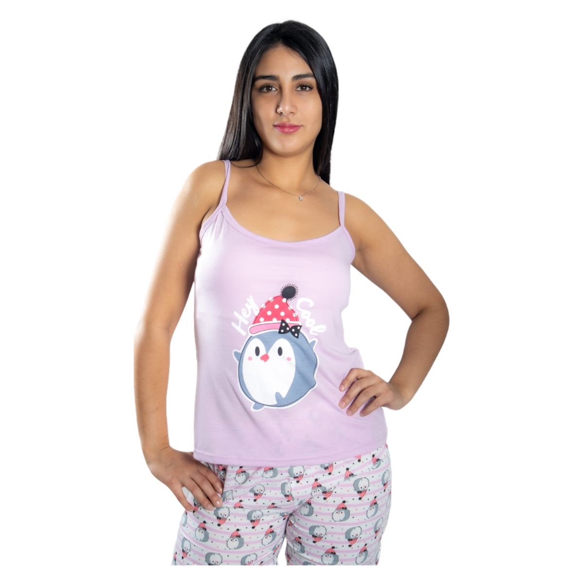 MEDIA LUNA - Pijama Mujer Polera de Tirantes y Short Diseño Pinguino Cool