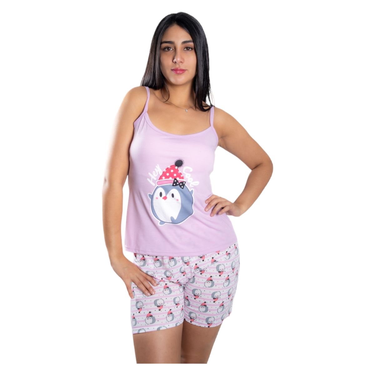 MEDIA LUNA - Pijama Mujer Polera de Tirantes y Short Diseño Pinguino Cool