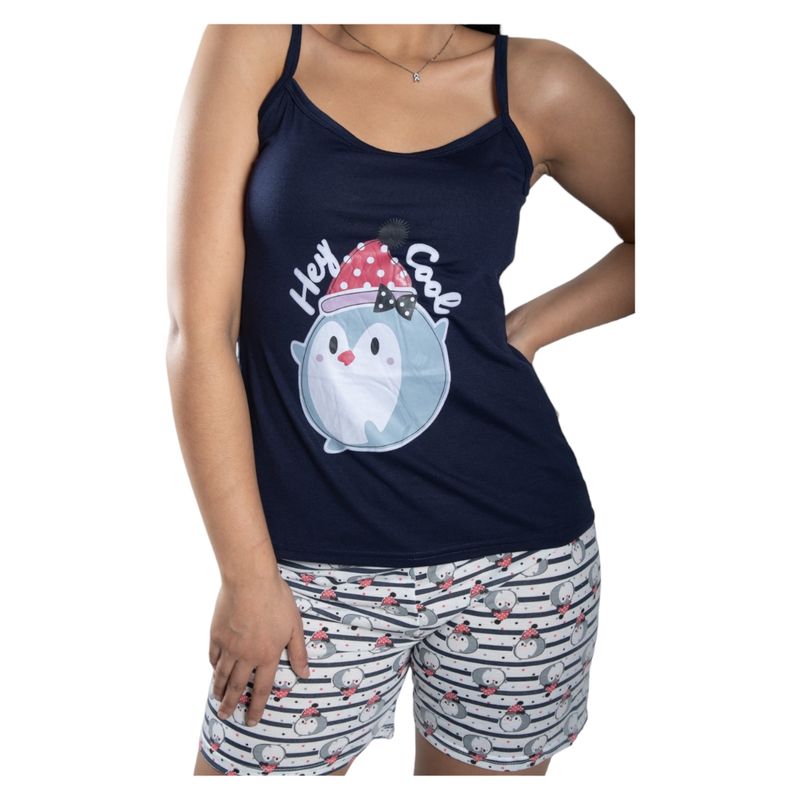 MEDIA LUNA - Pijama Mujer Polera de Tirantes y Short Diseño Pinguino Cool