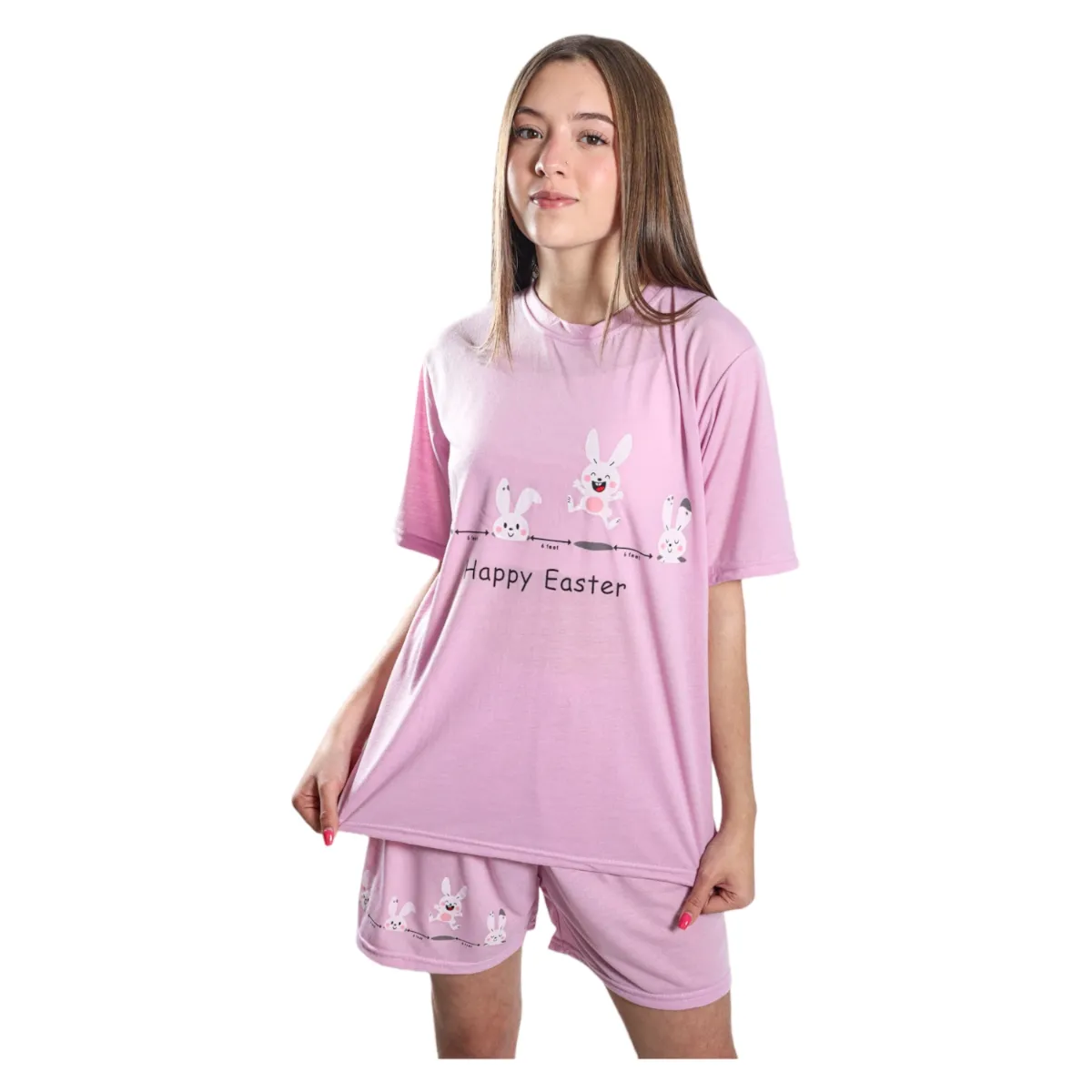 MEDIA LUNA - Pijama Mujer Polera Manga Corta y Short Diseño Conejitos Easter