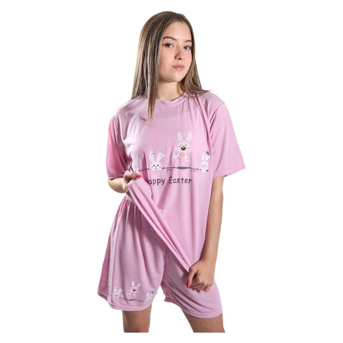 MEDIA LUNA - Pijama Mujer Polera Manga Corta y Short Diseño Conejitos Easter