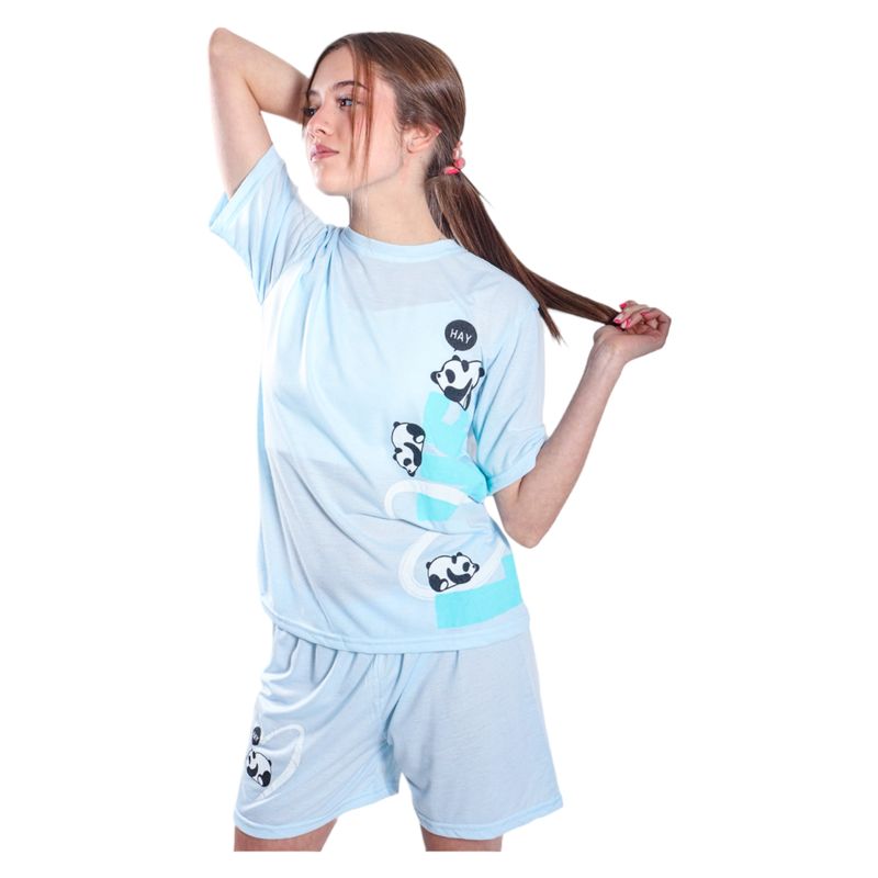 MEDIA LUNA - Pijama Mujer Polera Manga Corta y Short Diseño Ositos Pandas