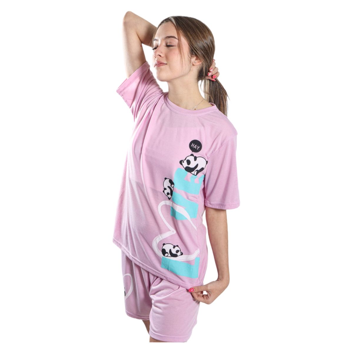 MEDIA LUNA - Pijama Mujer Polera Manga Corta y Short Diseño Ositos Pandas