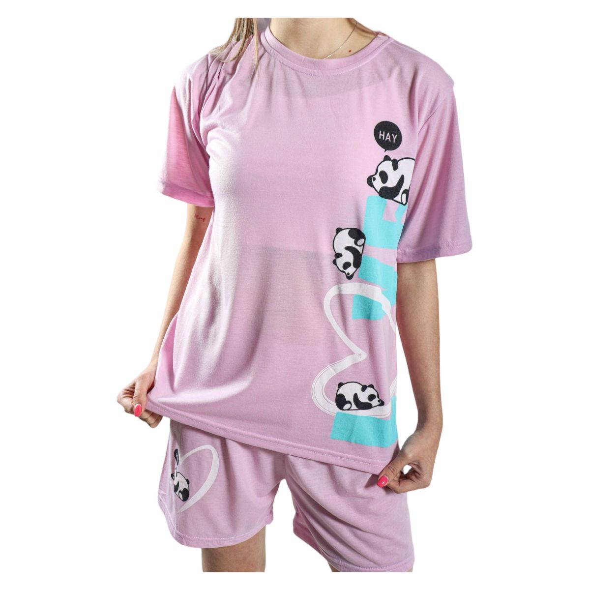 MEDIA LUNA - Pijama Mujer Polera Manga Corta y Short Diseño Ositos Pandas